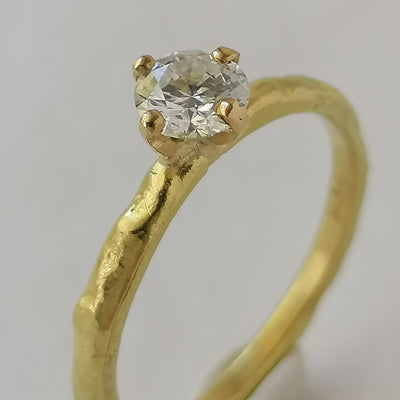 Dainty Textured 14k Gold Diamond Engagement Ring-ZadokGold