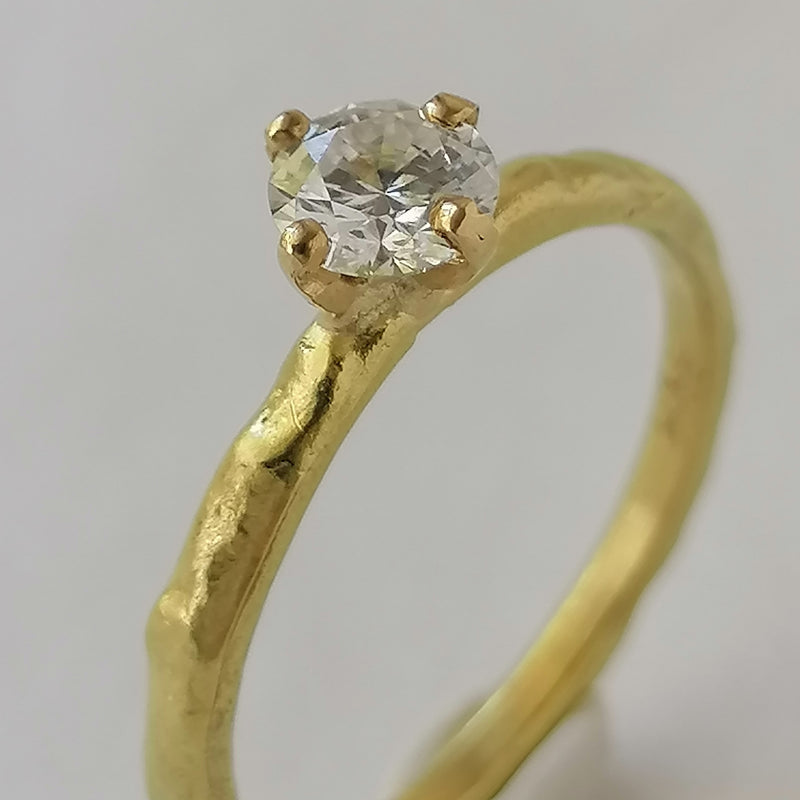 Dainty Textured 14k Gold Diamond Engagement Ring-ZadokGold