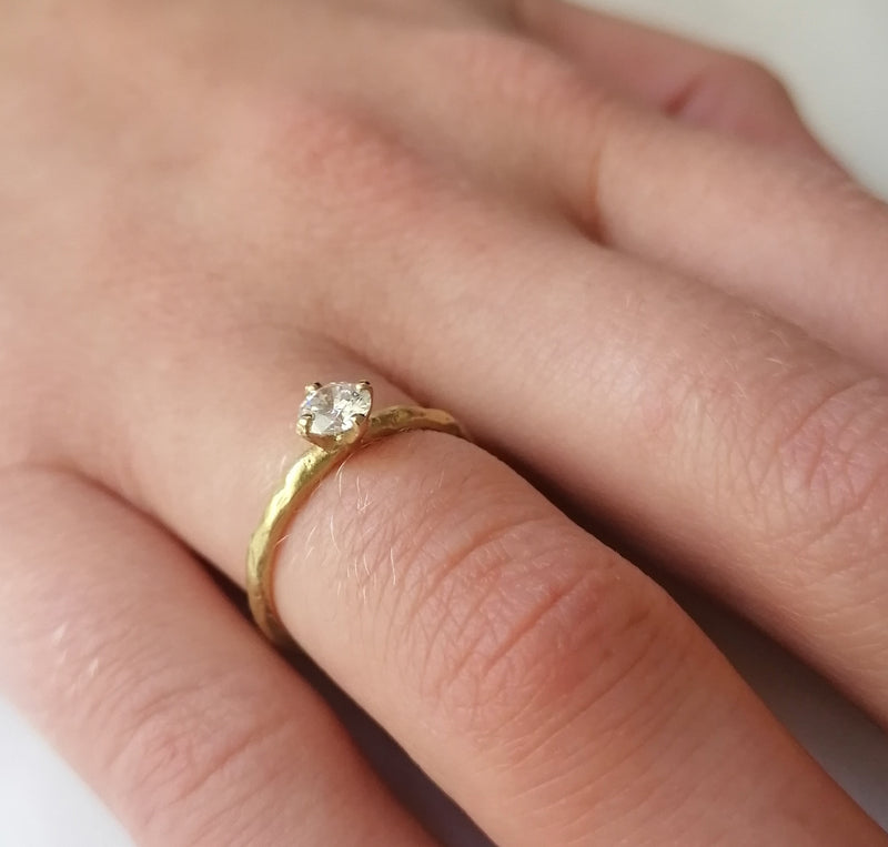 Dainty Textured 14k Gold Diamond Engagement Ring-ZadokGold