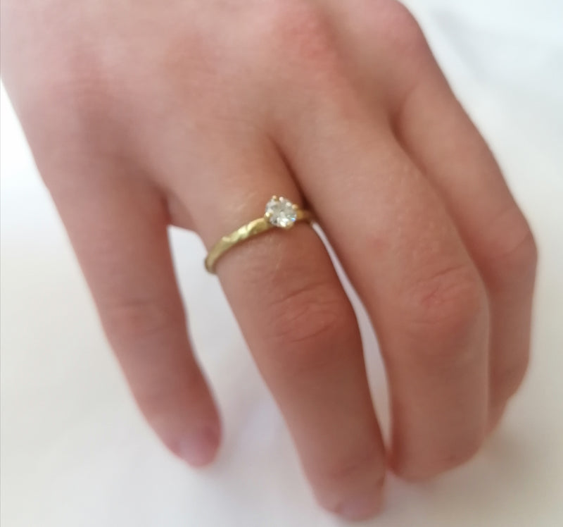 Dainty Textured 14k Gold Diamond Engagement Ring-ZadokGold