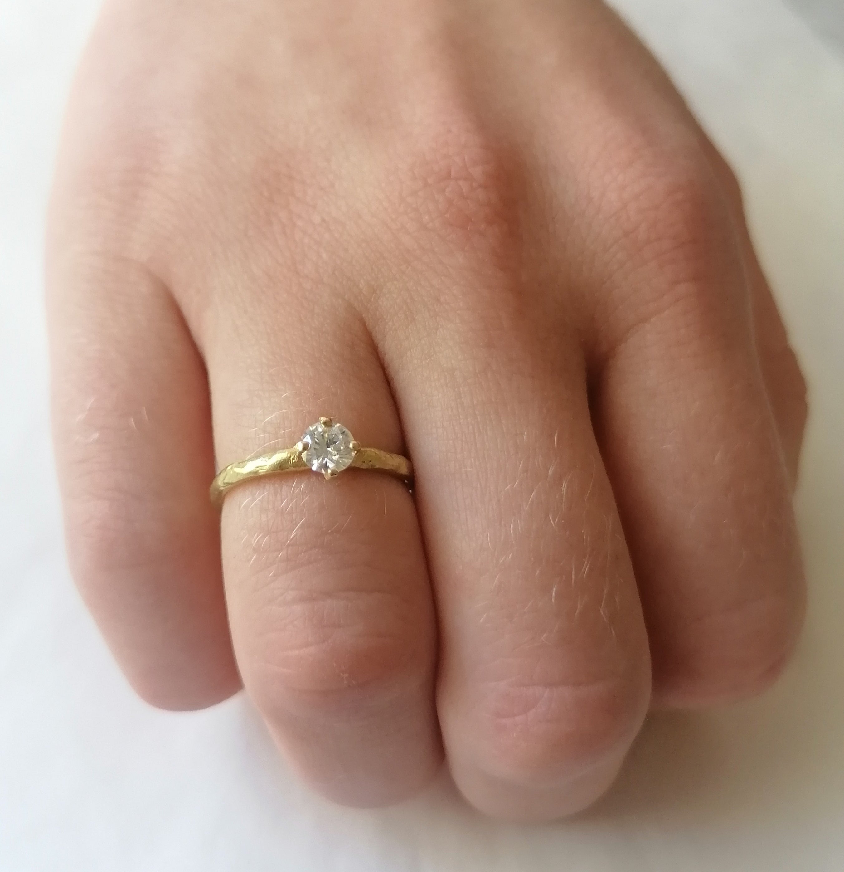 Dainty Textured 14k Gold Diamond Engagement Ring