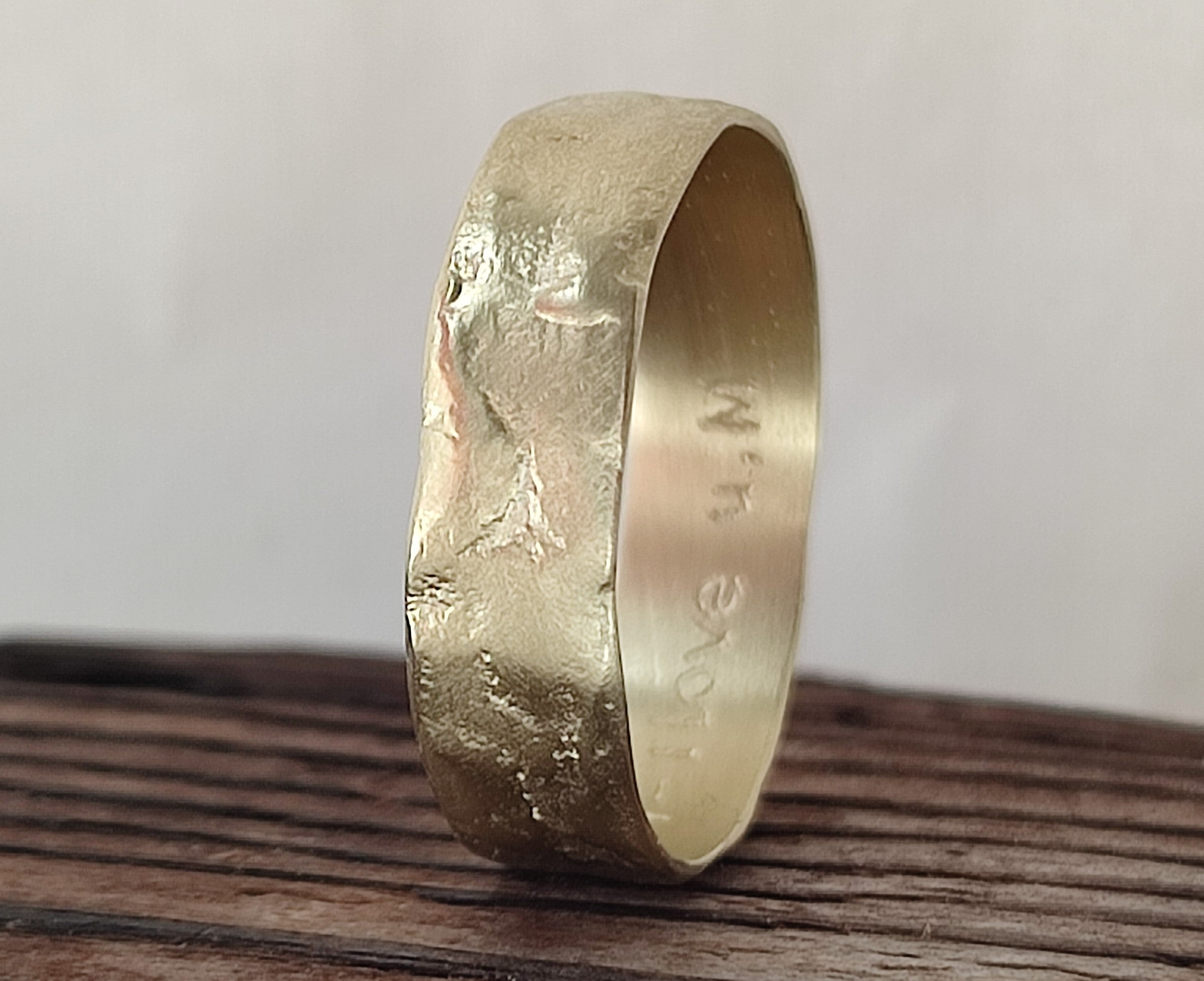 Matte Finnish Textured 14k Yellow Gold Wedding Ring 6mm Wide