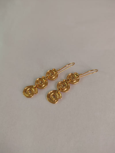 3 Tier Long Dangle Gold Spiral Earrings Gold Plated