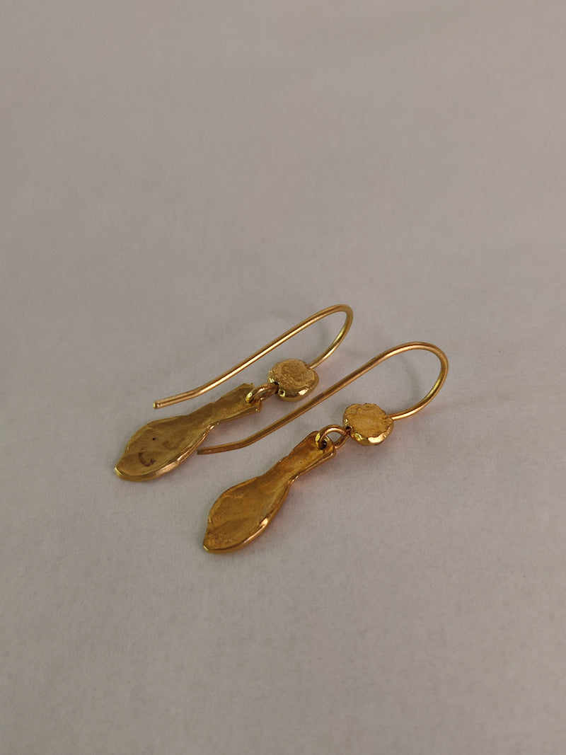 Small Gold Fish Dangle Textured Gold Plated Earrings