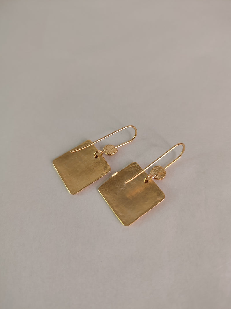 Textured Gold Plated Large Square Drop Earrings-ZadokGold