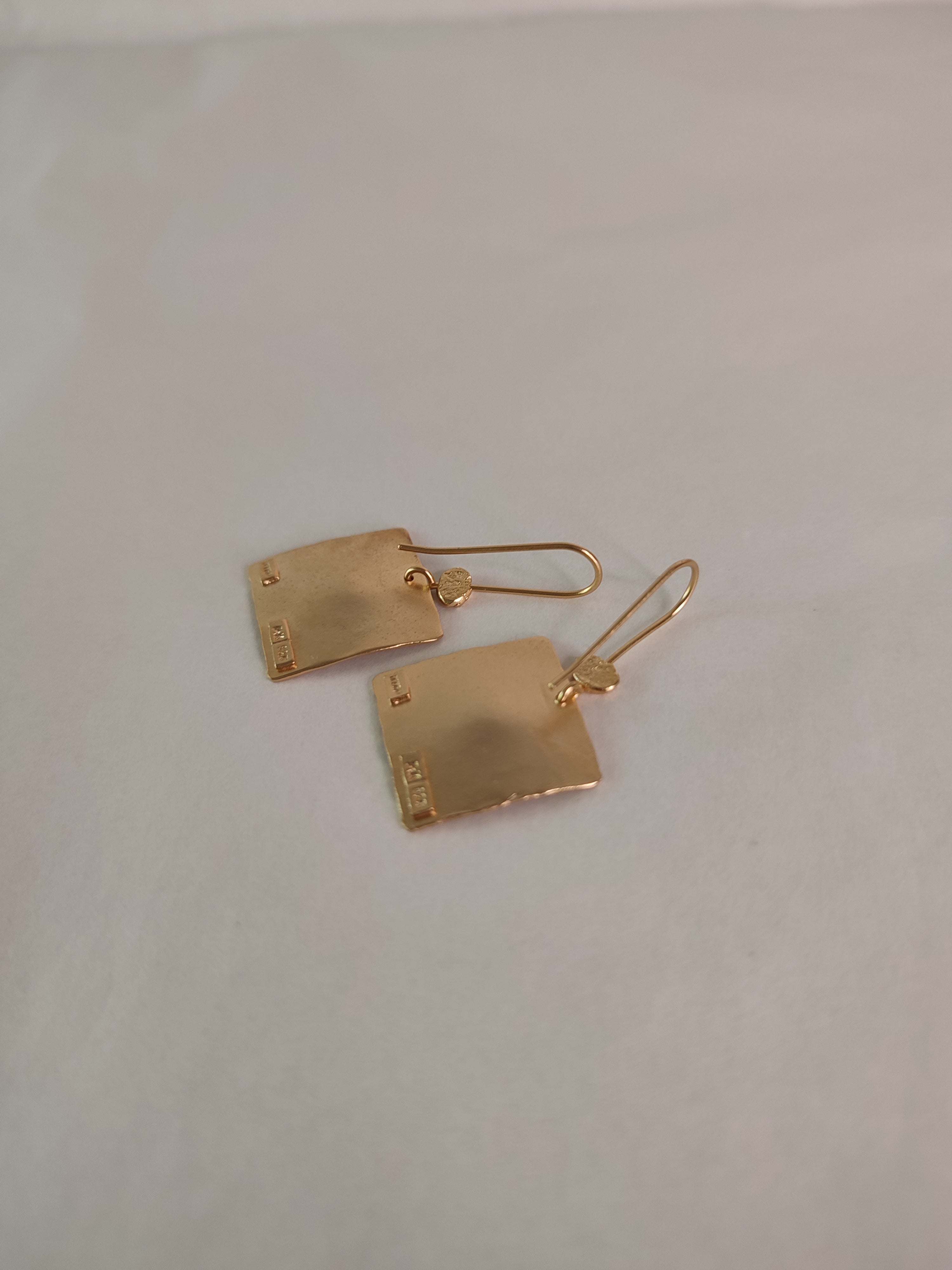 Large 14k Solid Gold Hammered Square Drop Earrings