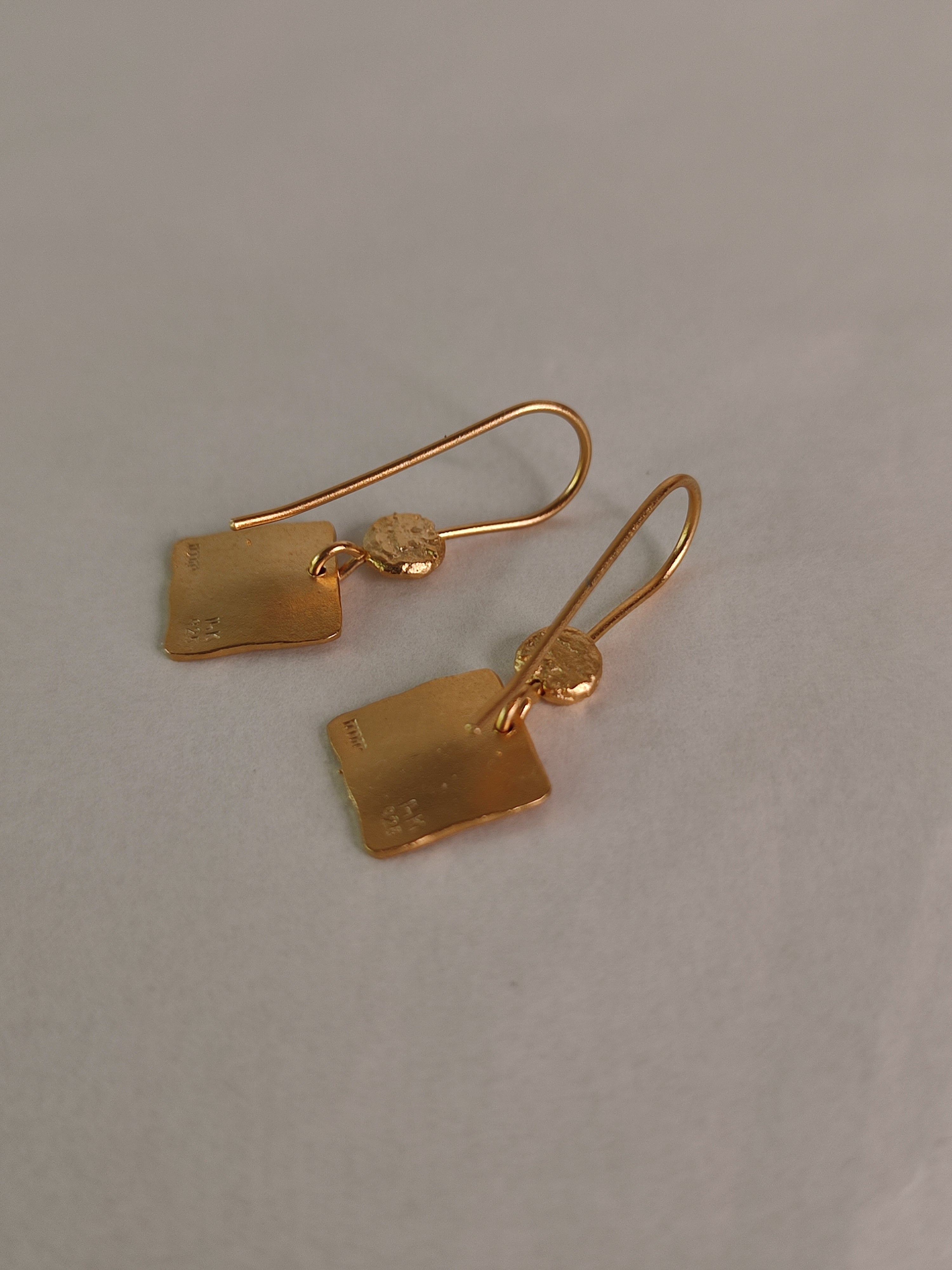 Small Hammered Square Dangle Earrings Gold Plated