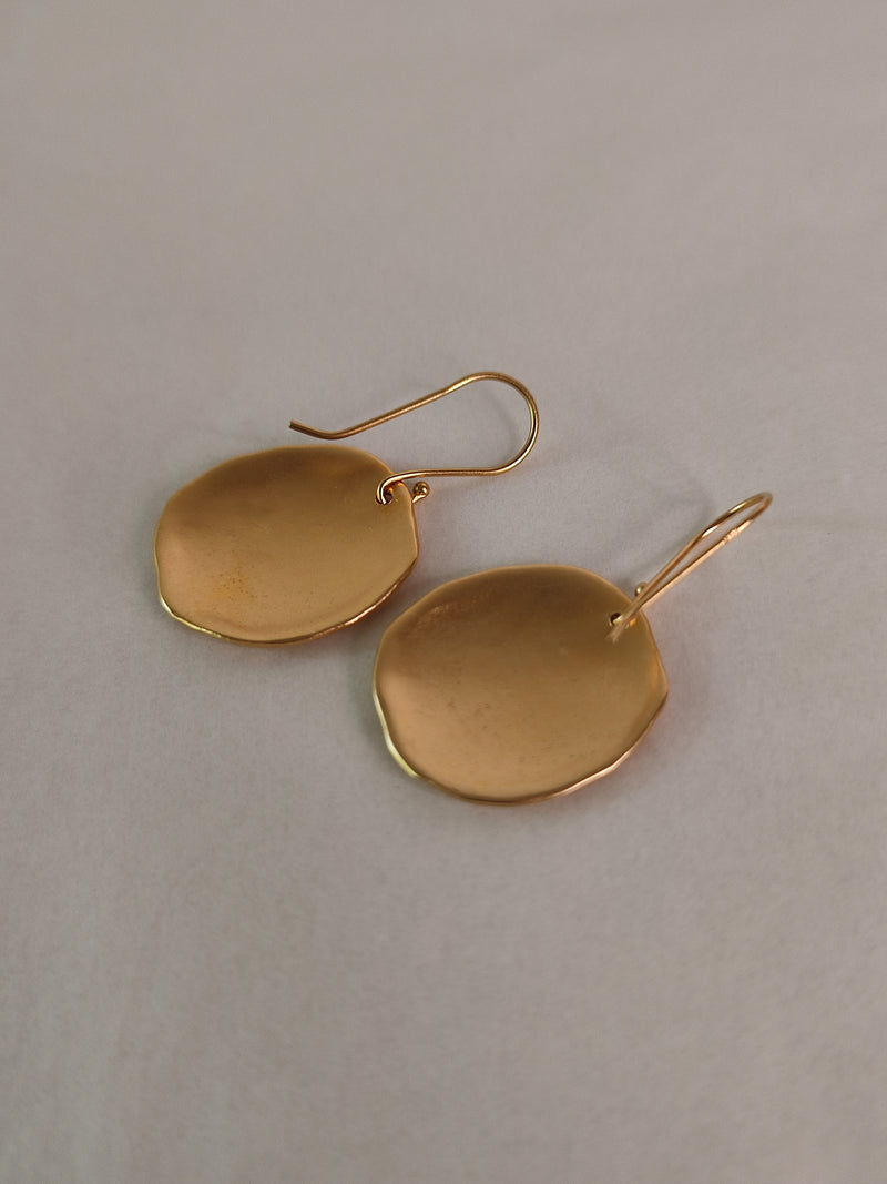 Large Hammered Gold Rimmed Circle Earrings