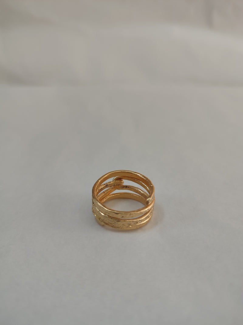 Wide Textured Gold Infinity Knot Ring 18k Gold Plated