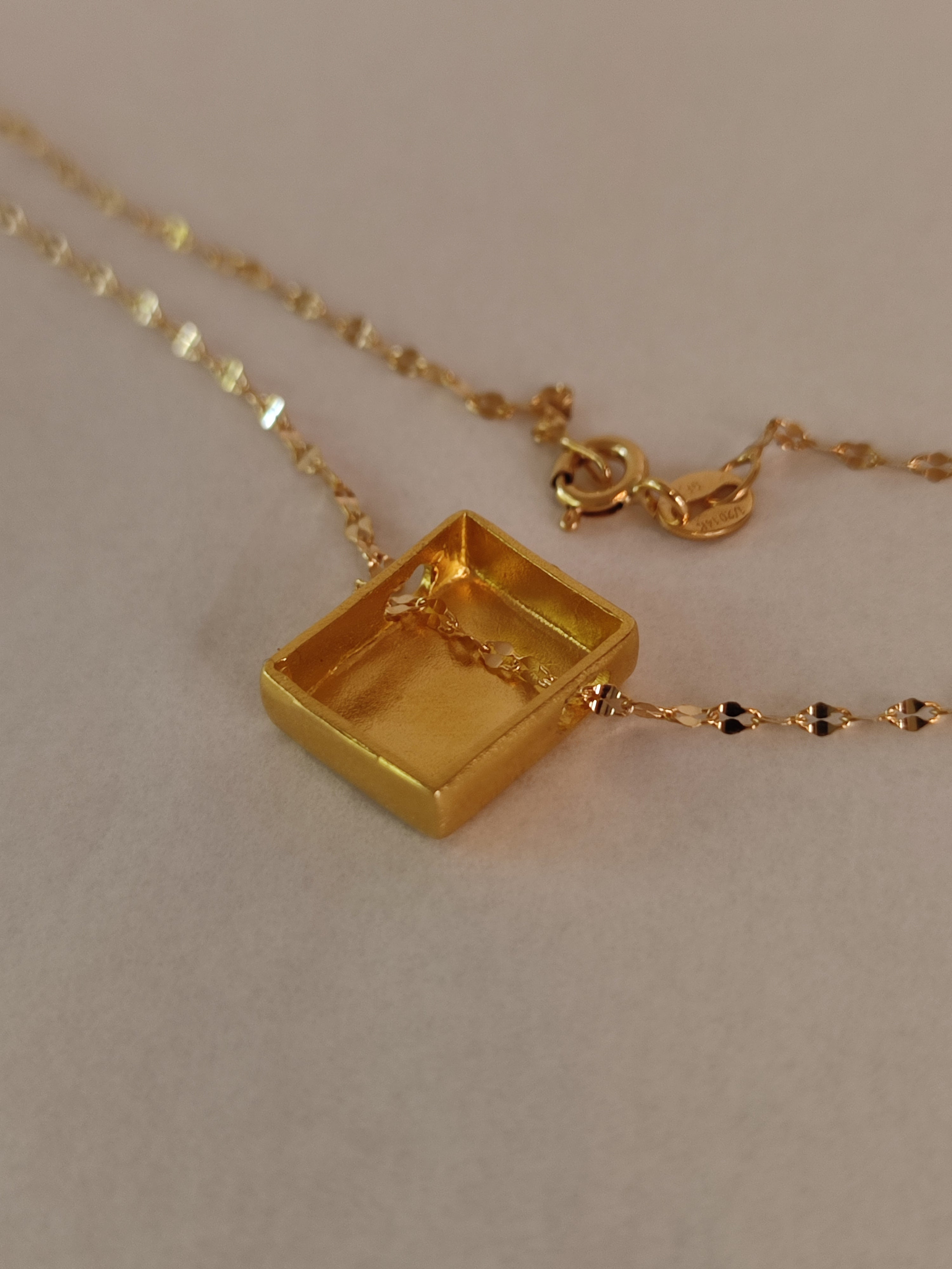 Small Matte Gold Square Pendant Necklace