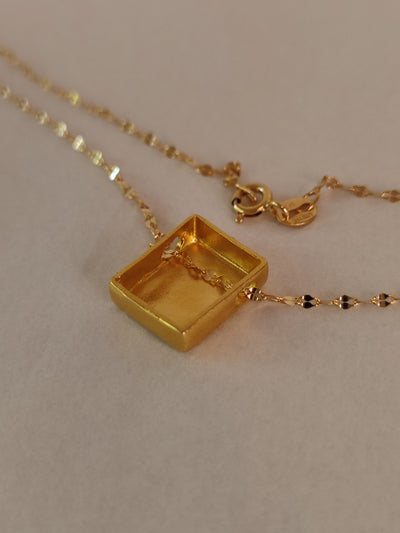 Small Matte Gold Square Pendant Necklace