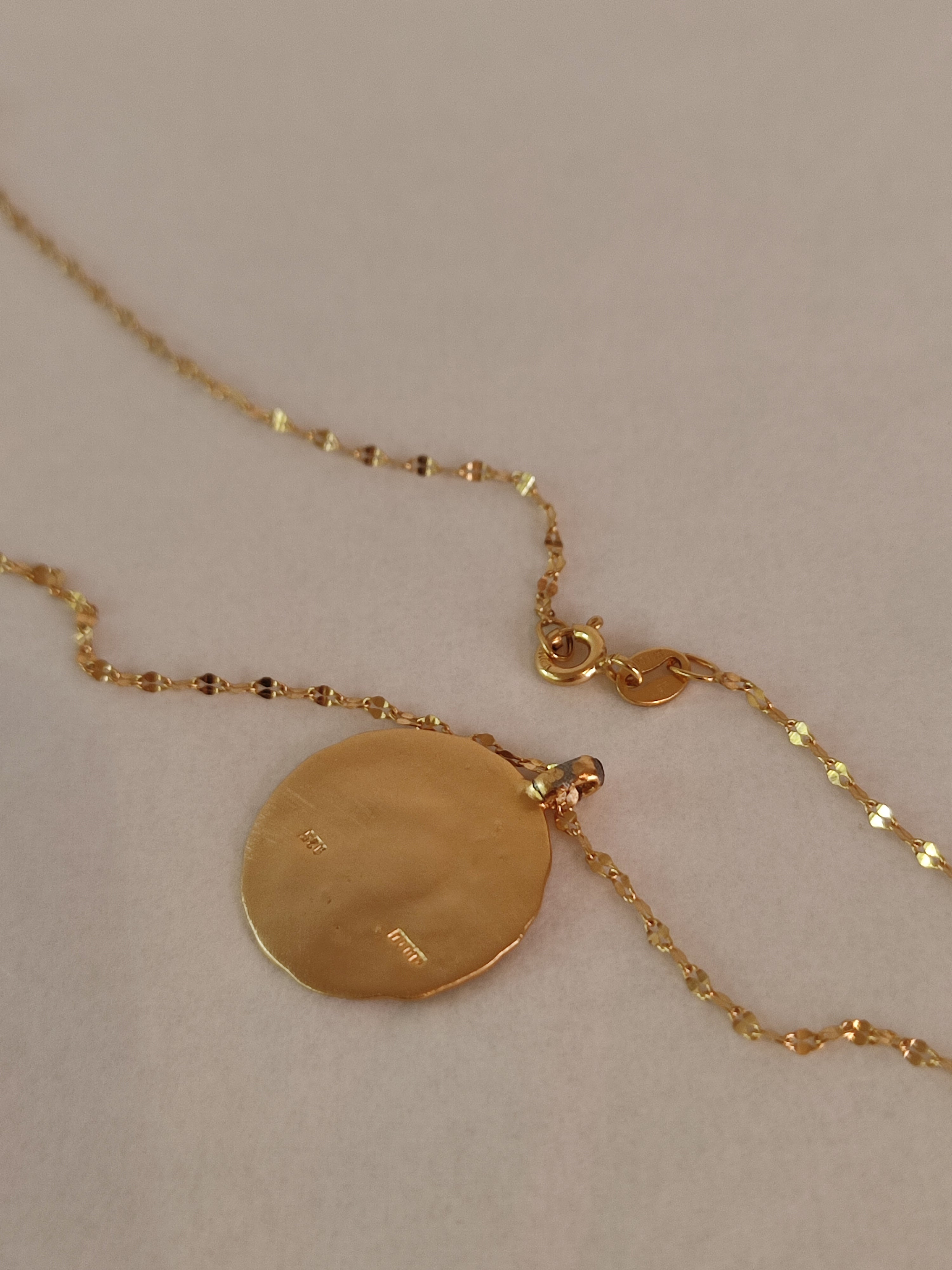 14k Hammered Gold Small Round Circle Pendant Necklace-ZadokGold