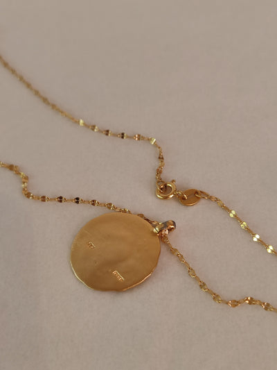 14k Hammered Gold Small Round Circle Pendant Necklace