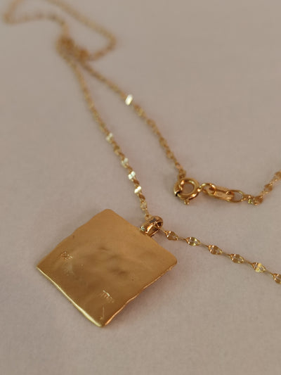 14k Hammered Gold Small Square Pendant Necklace-ZadokGold