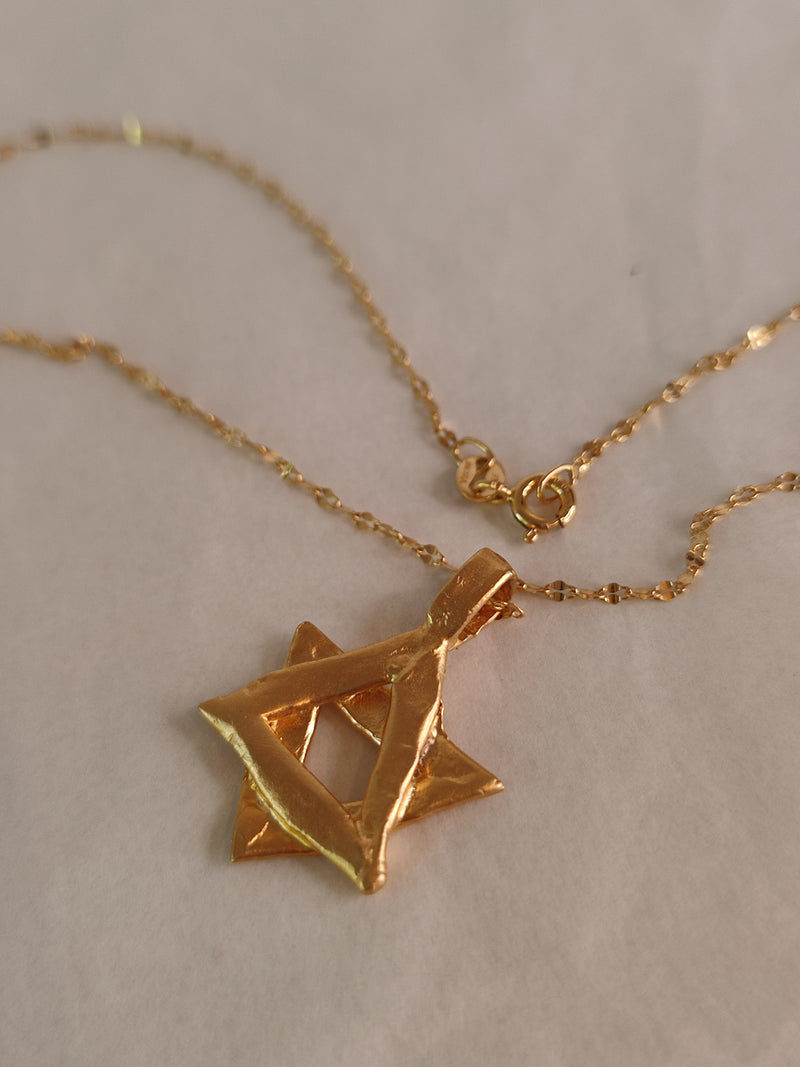 Solid Gold Rustic Star of David Pendant Necklace - Jewish Magen David Necklace