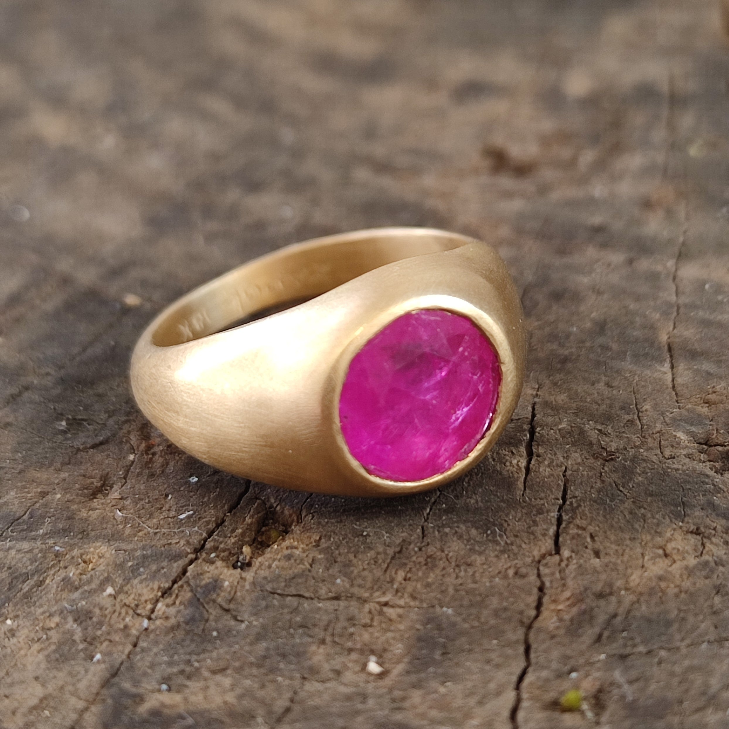 Red Ruby Gemstone Signet Ring 14k Gold