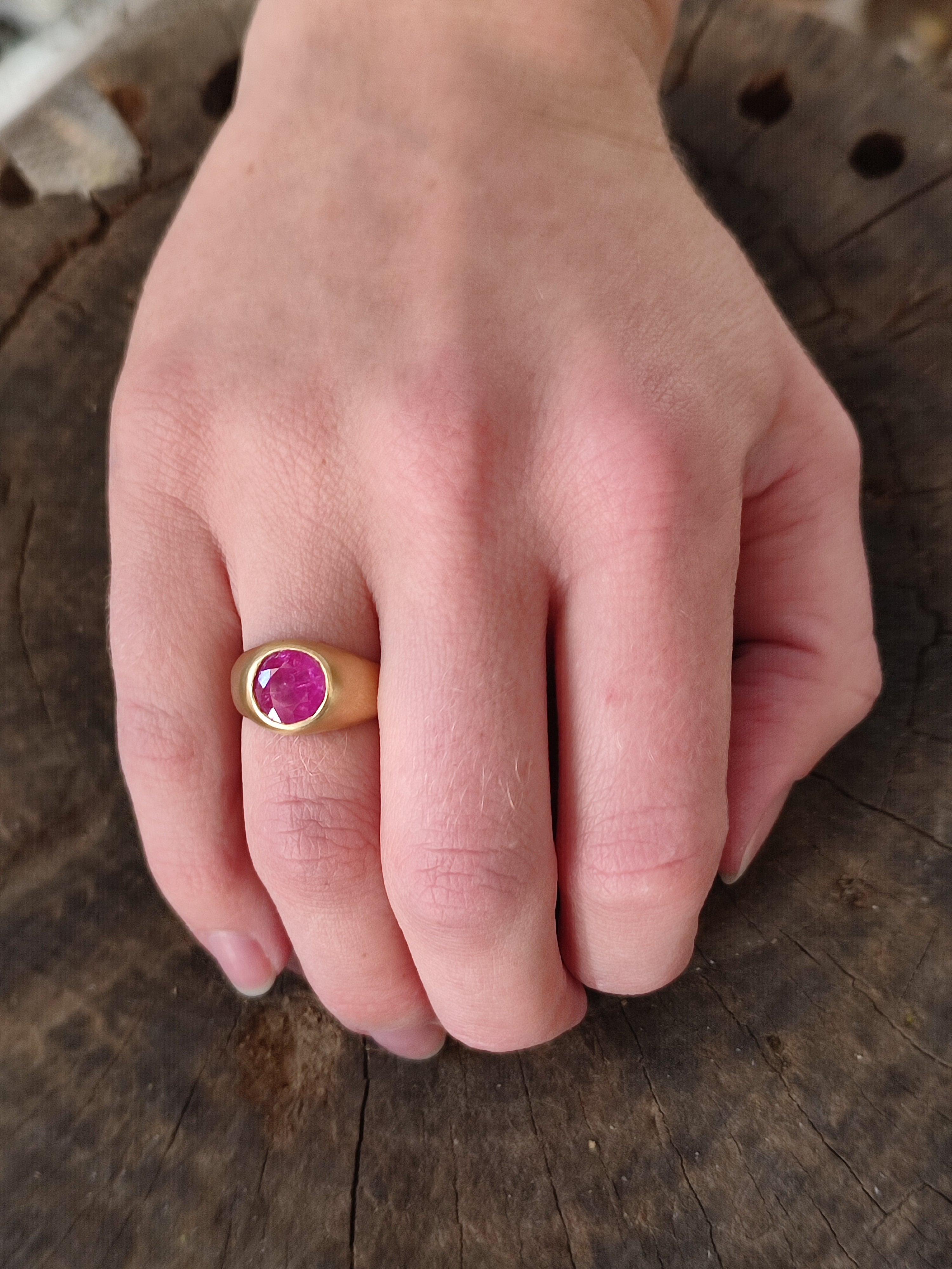 Red Ruby Gemstone Signet Ring 14k Gold