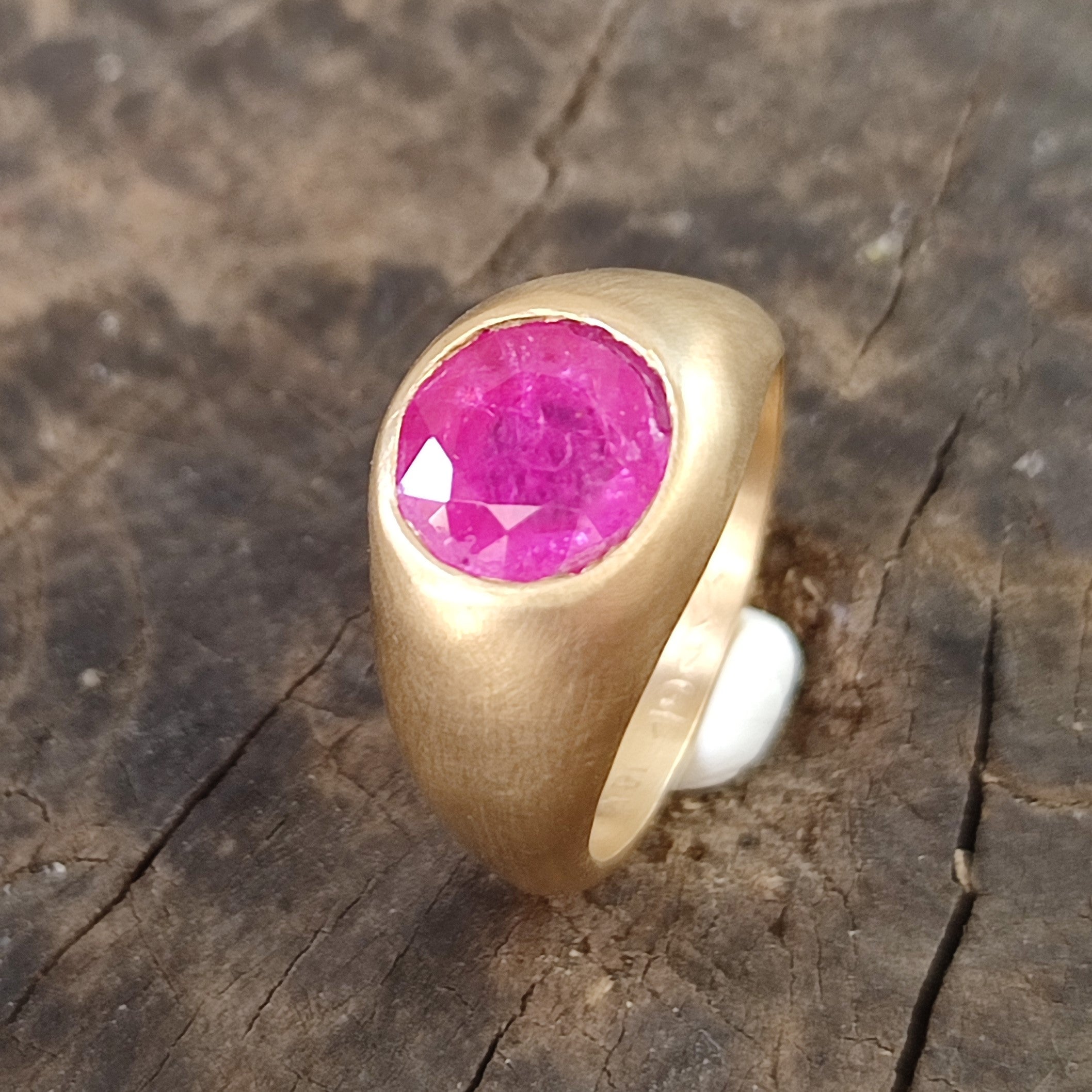 Red Ruby Gemstone Signet Ring 14k Gold