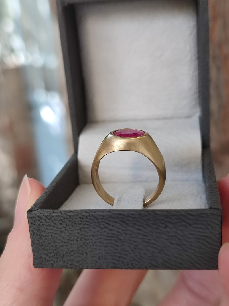 Red Ruby Gemstone Signet Ring 14k Gold