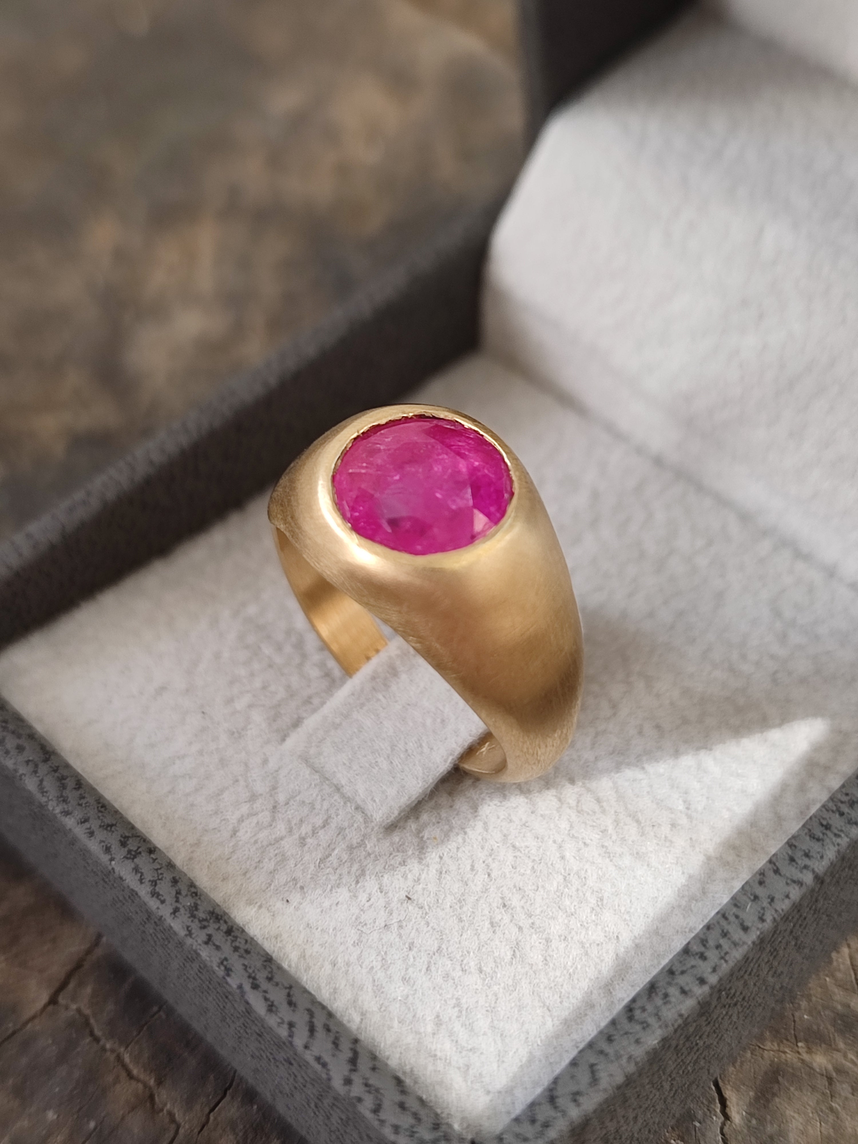 Red Ruby Gemstone Signet Ring 14k Gold