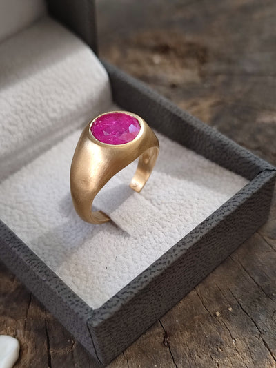 Red Ruby Gemstone Signet Ring 14k Gold