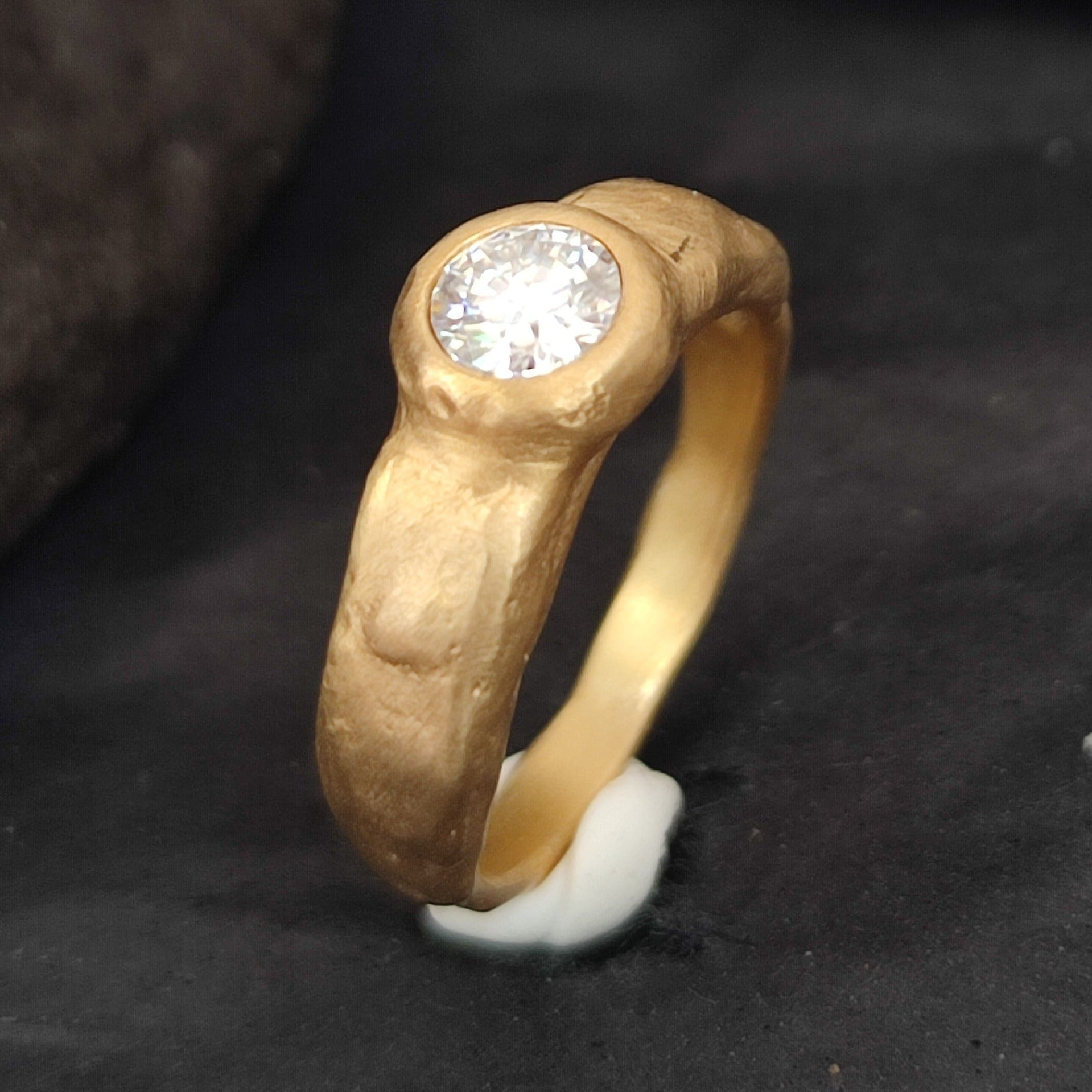 Moissanite Engagement Ring 18k Textured Gold