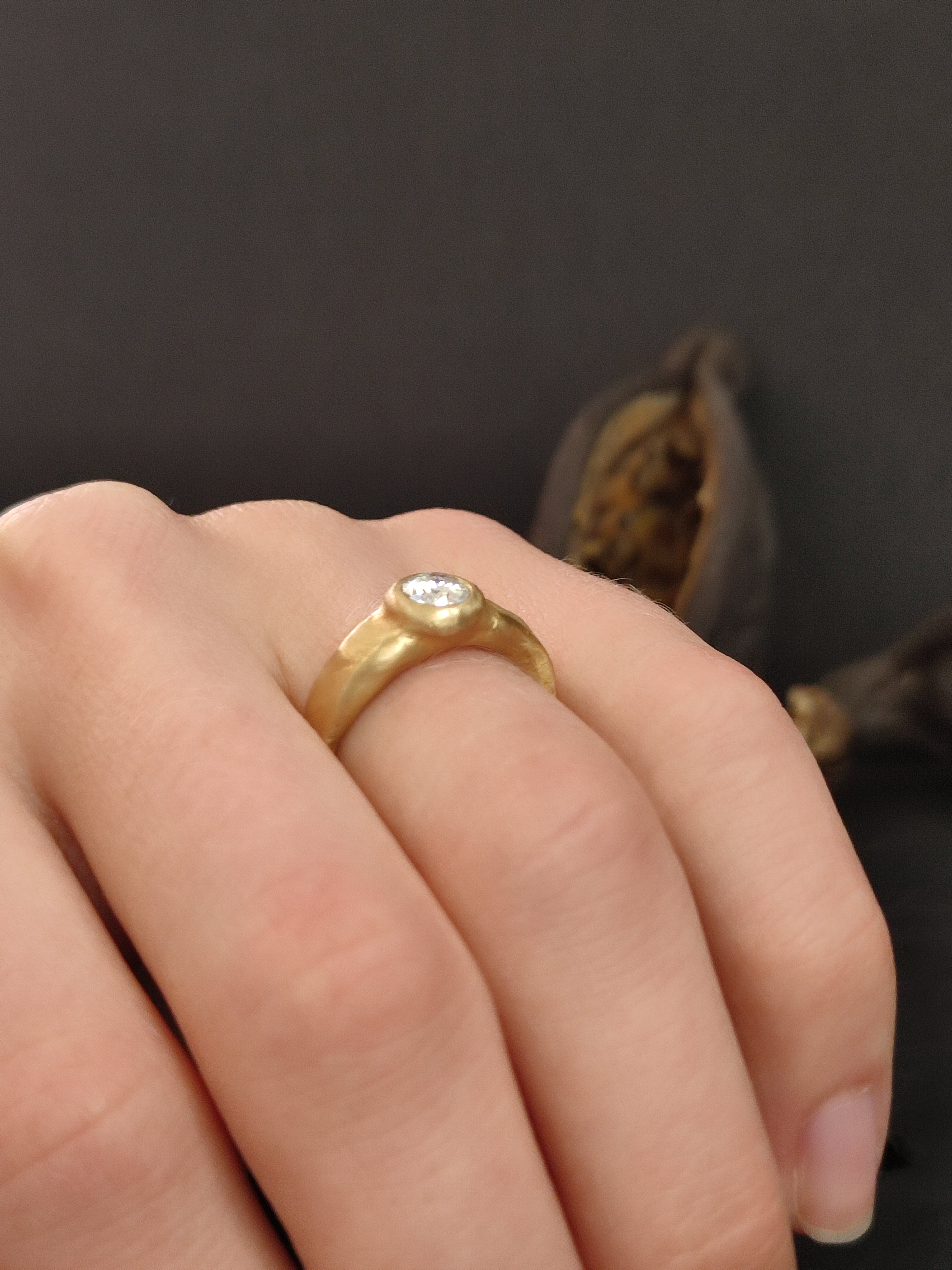 Moissanite Engagement Ring 18k Textured Gold