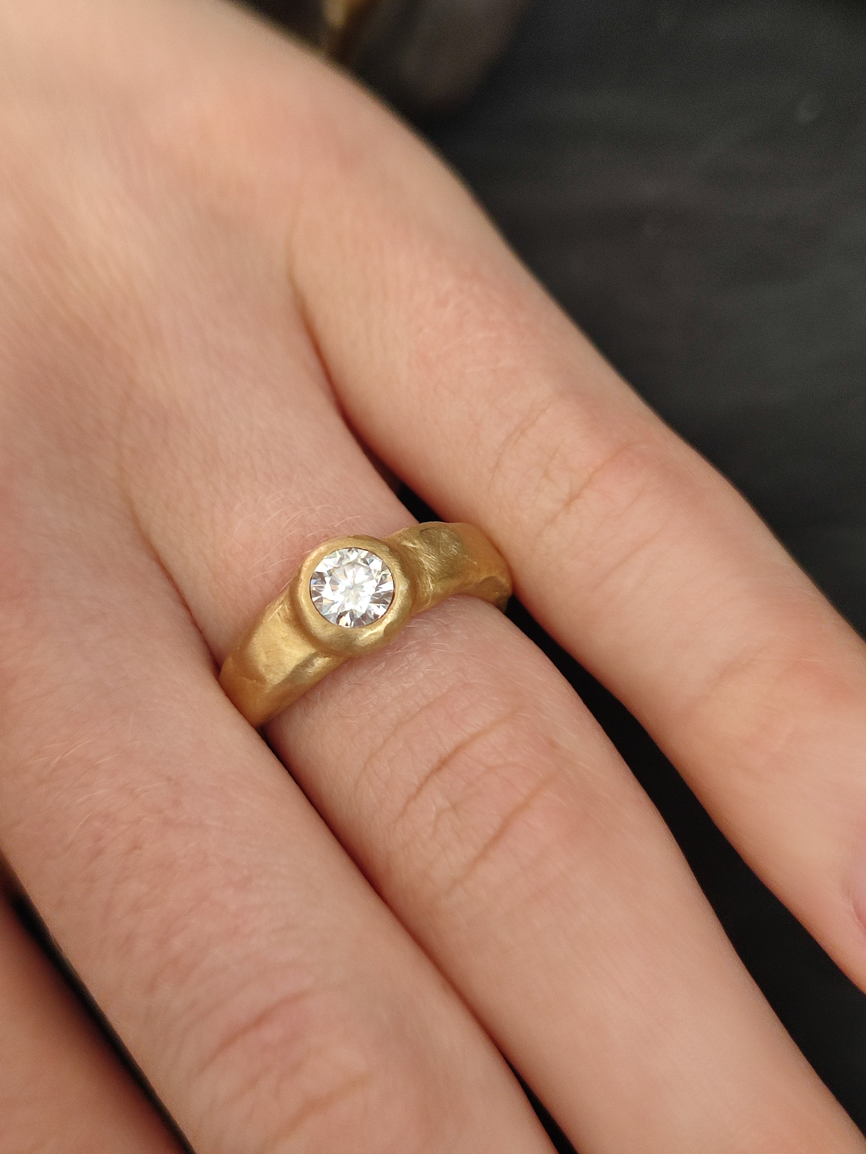 Moissanite Engagement Ring 18k Textured Gold