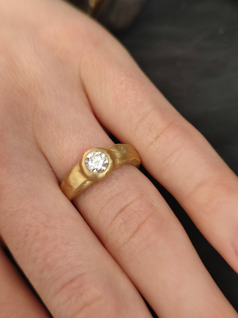 Moissanite Engagement Ring 18k Textured Gold-ZadokGold