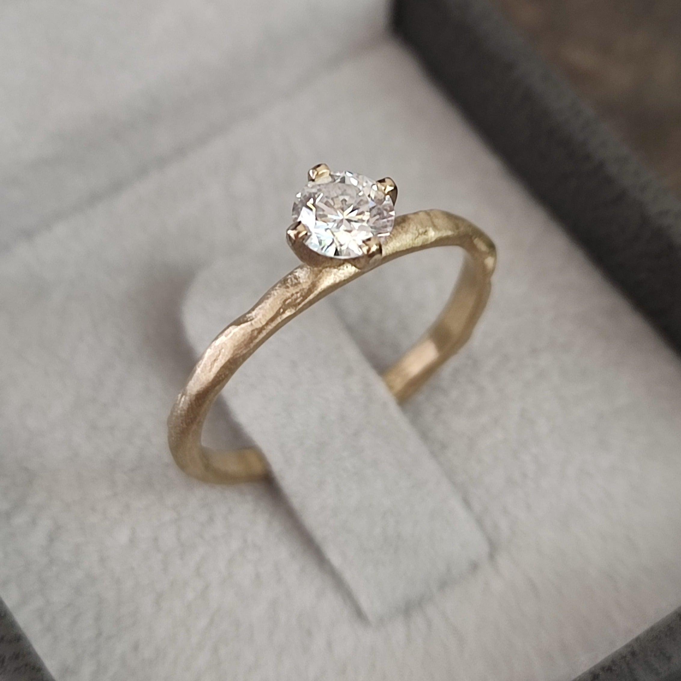 Dainty Textured 14k Gold Diamond Engagement Ring