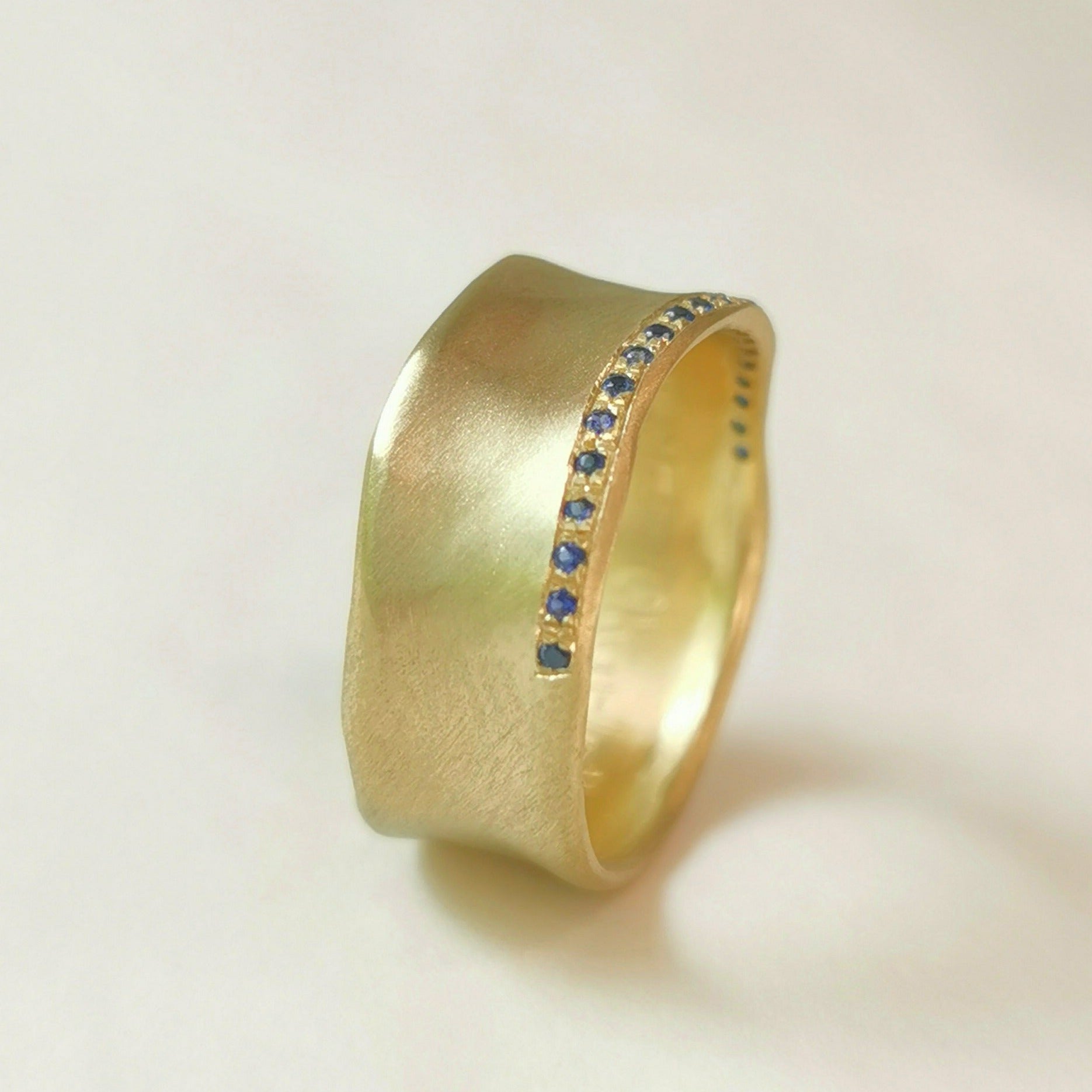 Blue Sapphires 14k Gold Ring with 20 Small Blue Sapphire Gemstones