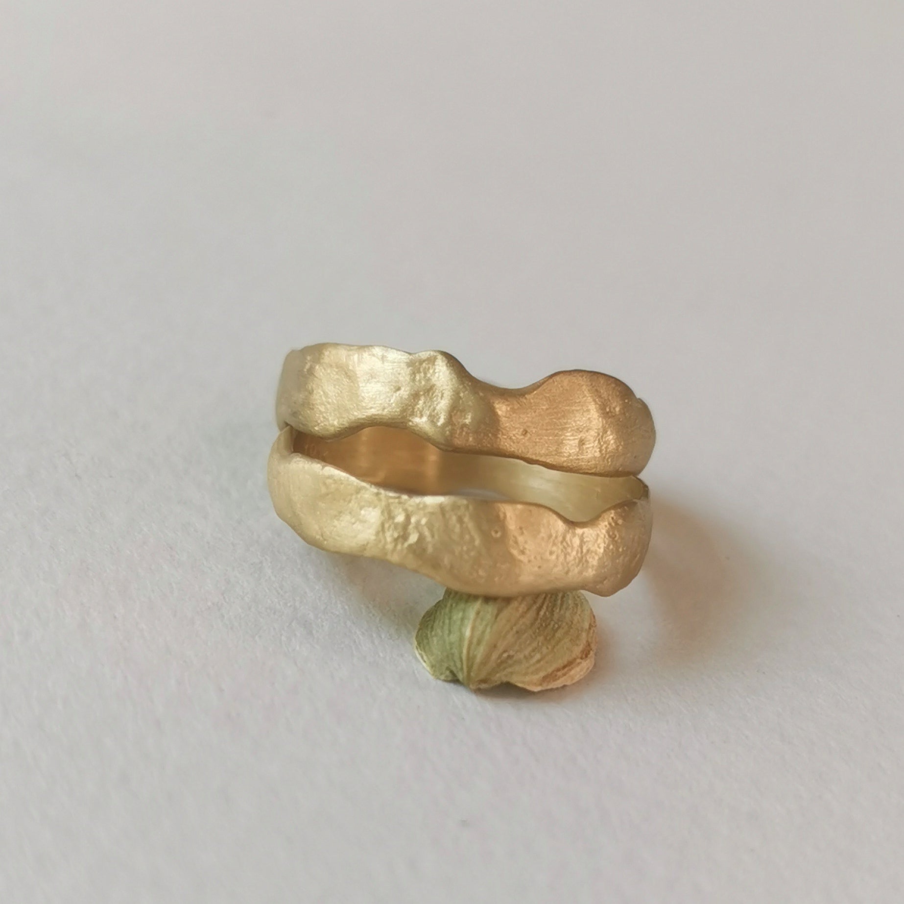 His & Hers Matching Rustic Textured Gold Wedding Ring Set