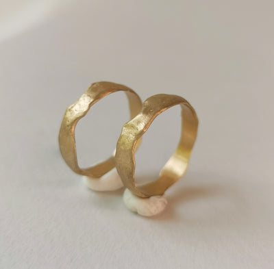 His & Hers Matching Rustic Textured Gold Wedding Ring Set-ZadokGold