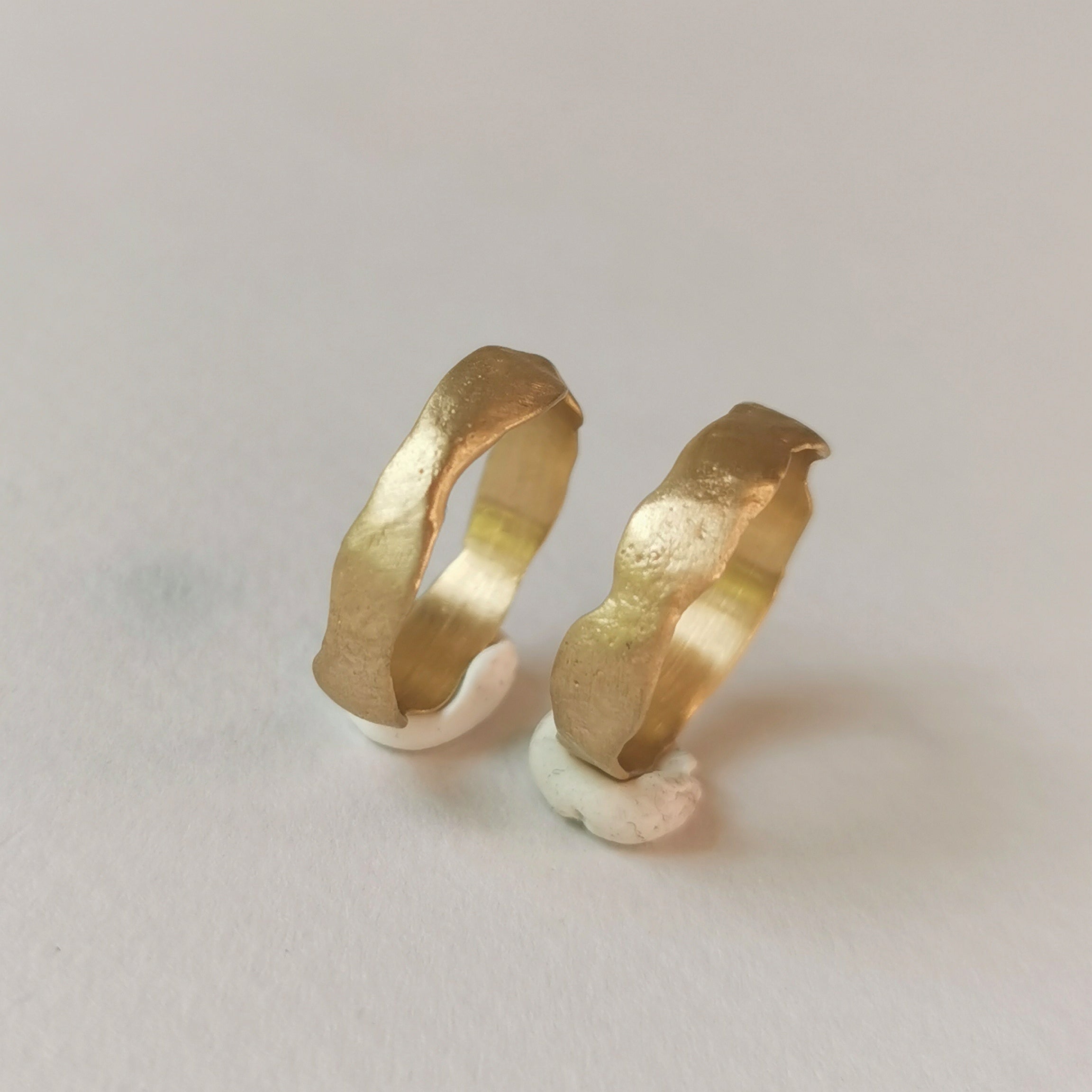 His & Hers Matching Rustic Textured Gold Wedding Ring Set