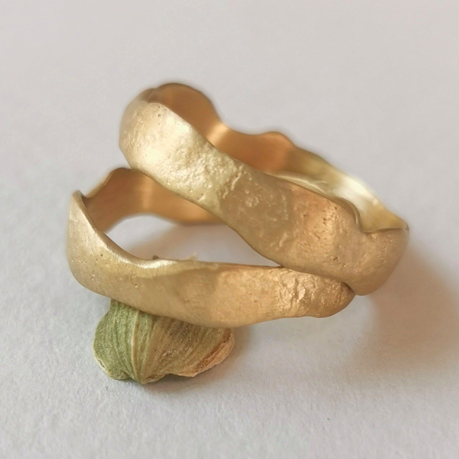 His & Hers Matching Rustic Textured Gold Wedding Ring Set