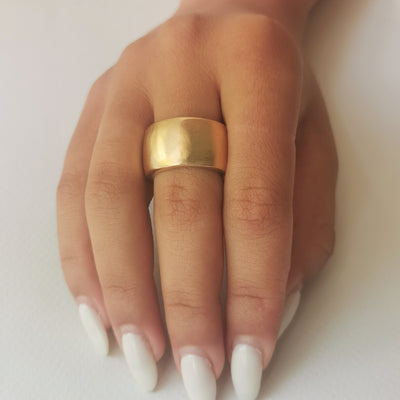 Chunky 14k Solid Gold Ring, Thick Extra Wide Gold Cigar Band Ring-ZadokGold