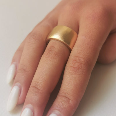 Chunky 14k Solid Gold Ring, Thick Extra Wide Gold Cigar Band Ring-ZadokGold