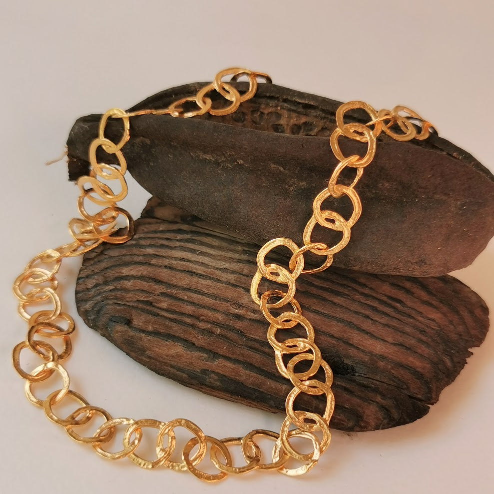 14K Solid Gold Chain Link Necklace Organic Rustic Elegance-ZadokGold