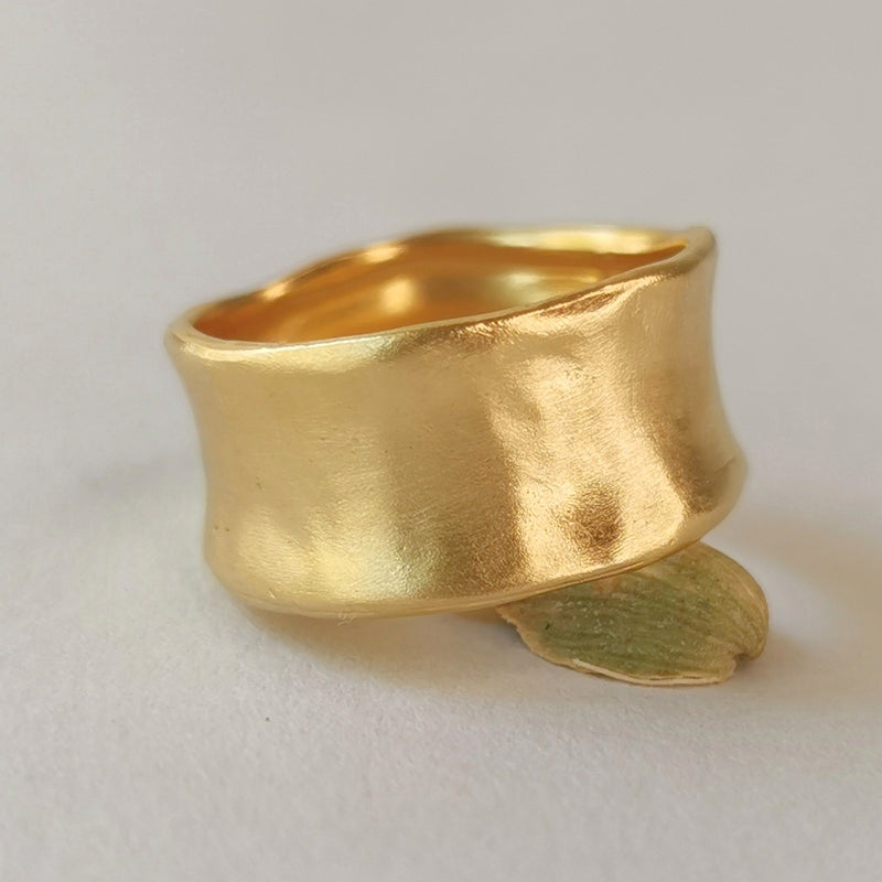 Organic Style 9mm Wide 18k Solid Gold Smooth Wedding Ring-ZadokGold