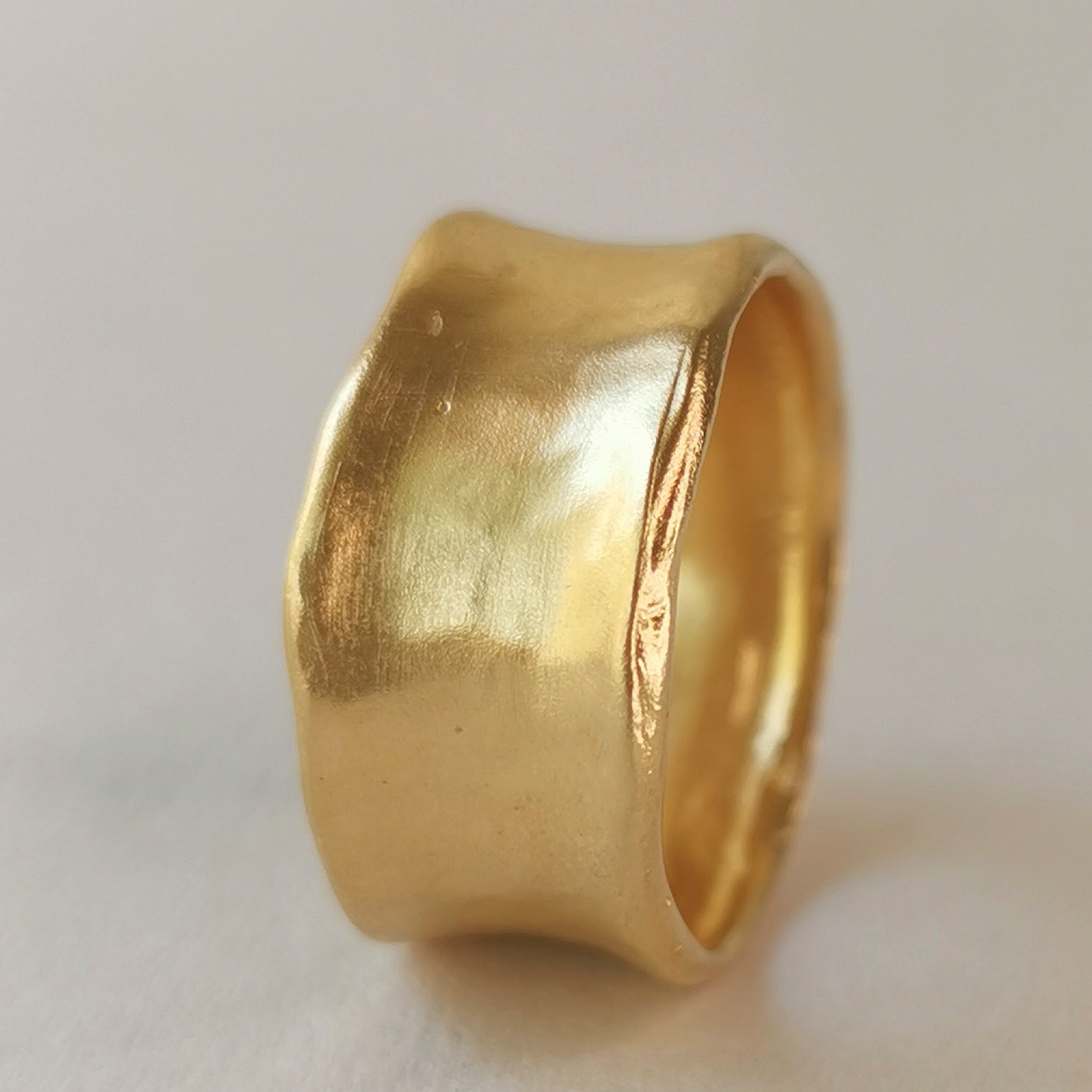 Organic Style 9mm Wide 18k Solid Gold Smooth Wedding Ring