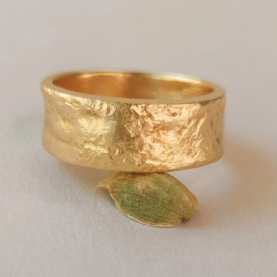 Thick 18k Solid Gold Ring Rough Textured-ZadokGold