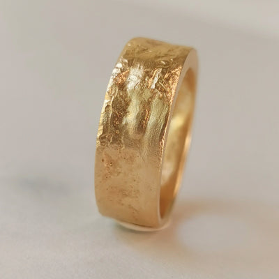 Thick 18k Solid Gold Ring Rough Textured-ZadokGold