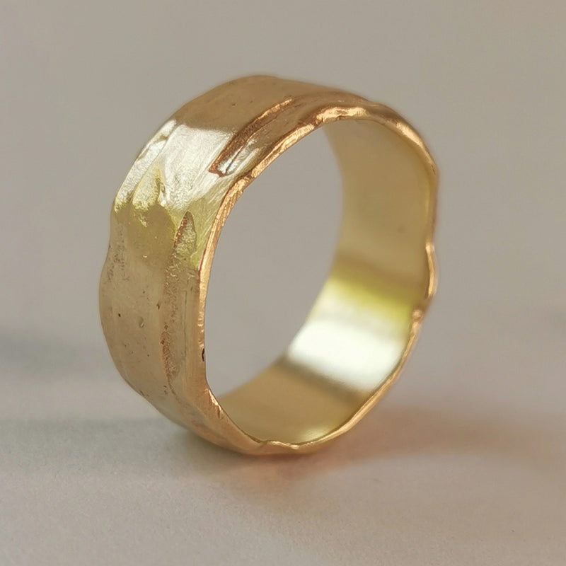 Rustic 18k Yellow Gold Ring Textured Gold-ZadokGold