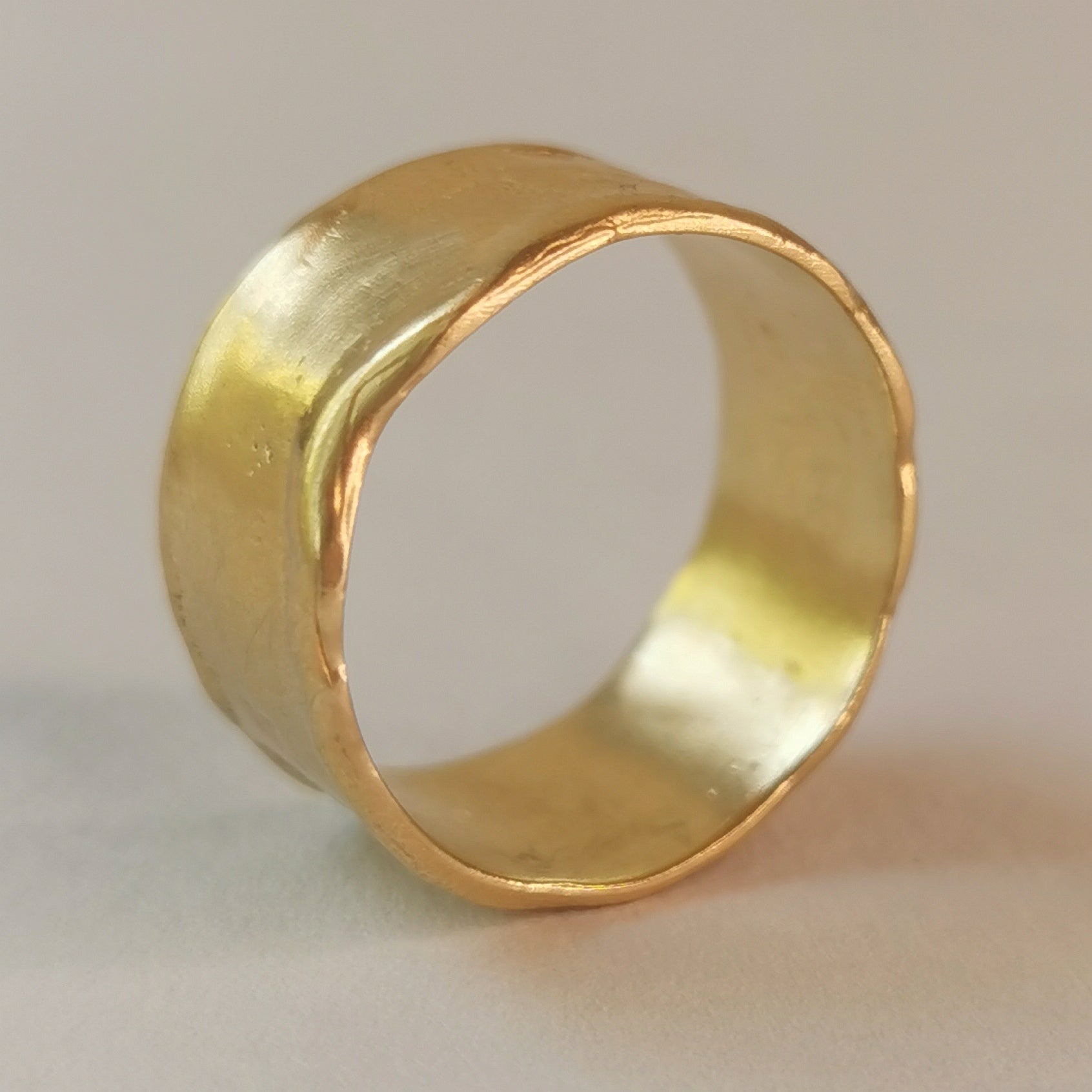 18k Wide Solid Gold Cigar Band Unique Textured Ring