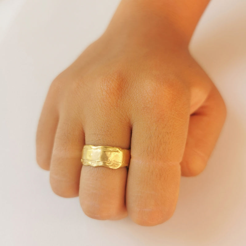 Rustic 18k Yellow Gold Ring Textured Gold-ZadokGold