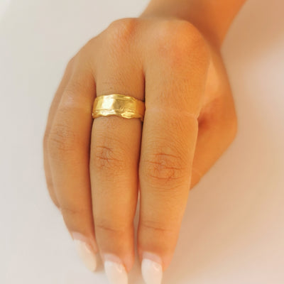 Rustic 18k Yellow Gold Ring Textured Gold-ZadokGold