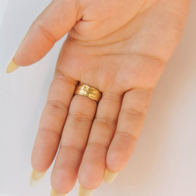 Rustic 18k Yellow Gold Ring Textured Gold-ZadokGold