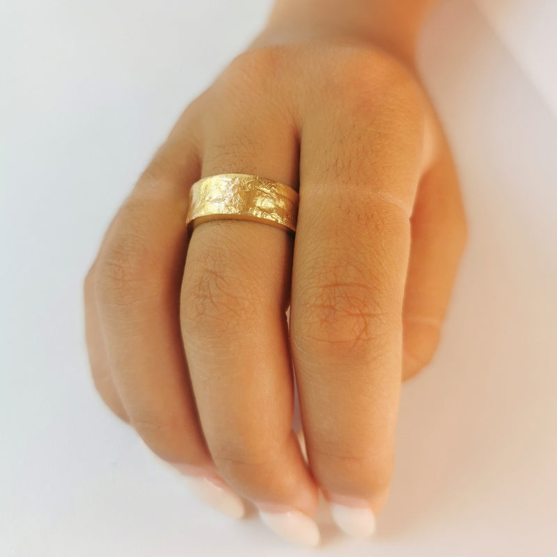 Thick 18k Solid Gold Ring Rough Textured-ZadokGold