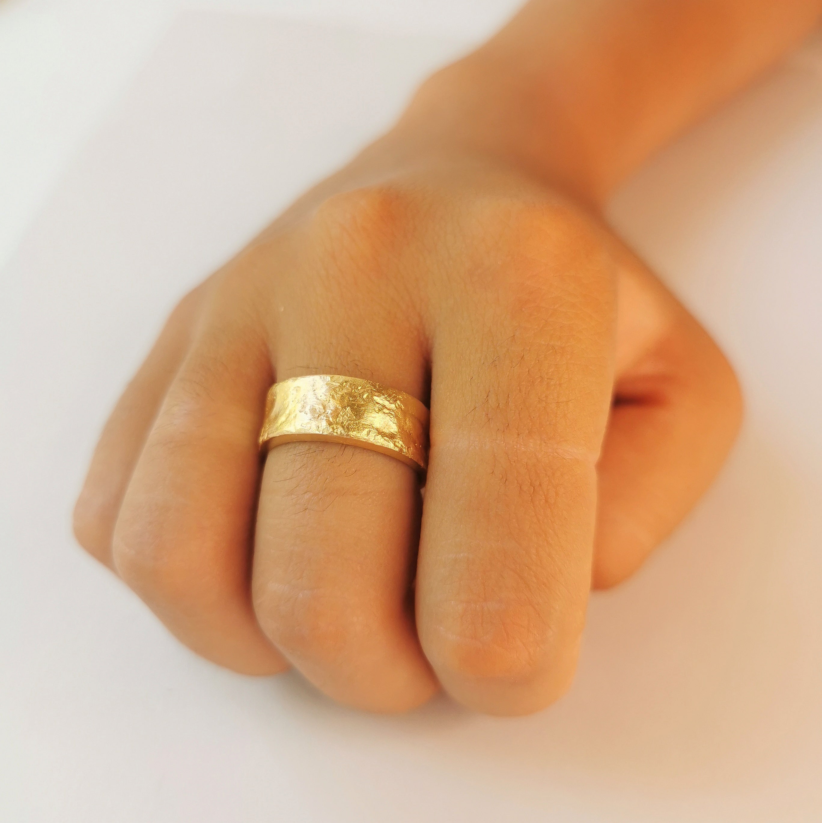 Thick 18k Solid Gold Ring Rough Textured