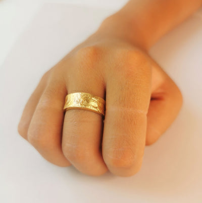 Thick 18k Solid Gold Ring Rough Textured-ZadokGold